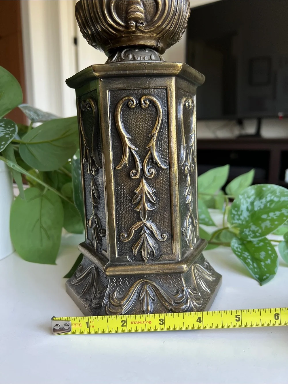 Vintage Ornate Metal Pillar Candle Holder Decor